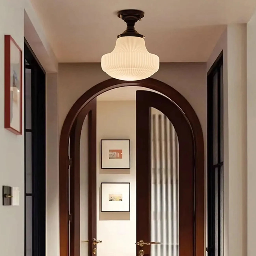 Plafoniera semi-incasso moderna in metallo nero e vetro Art Déco