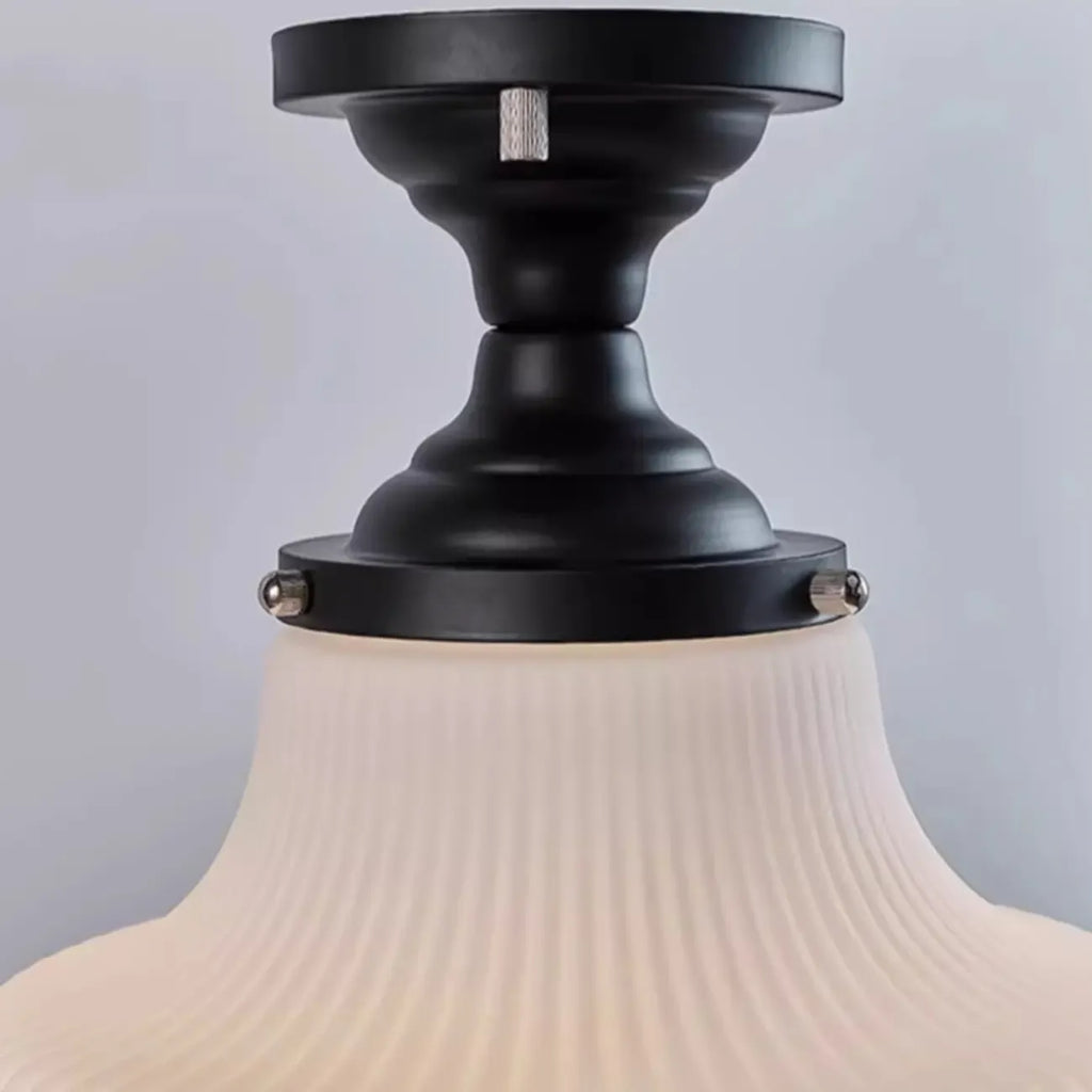 Plafoniera semi-incasso moderna in metallo nero e vetro Art Déco