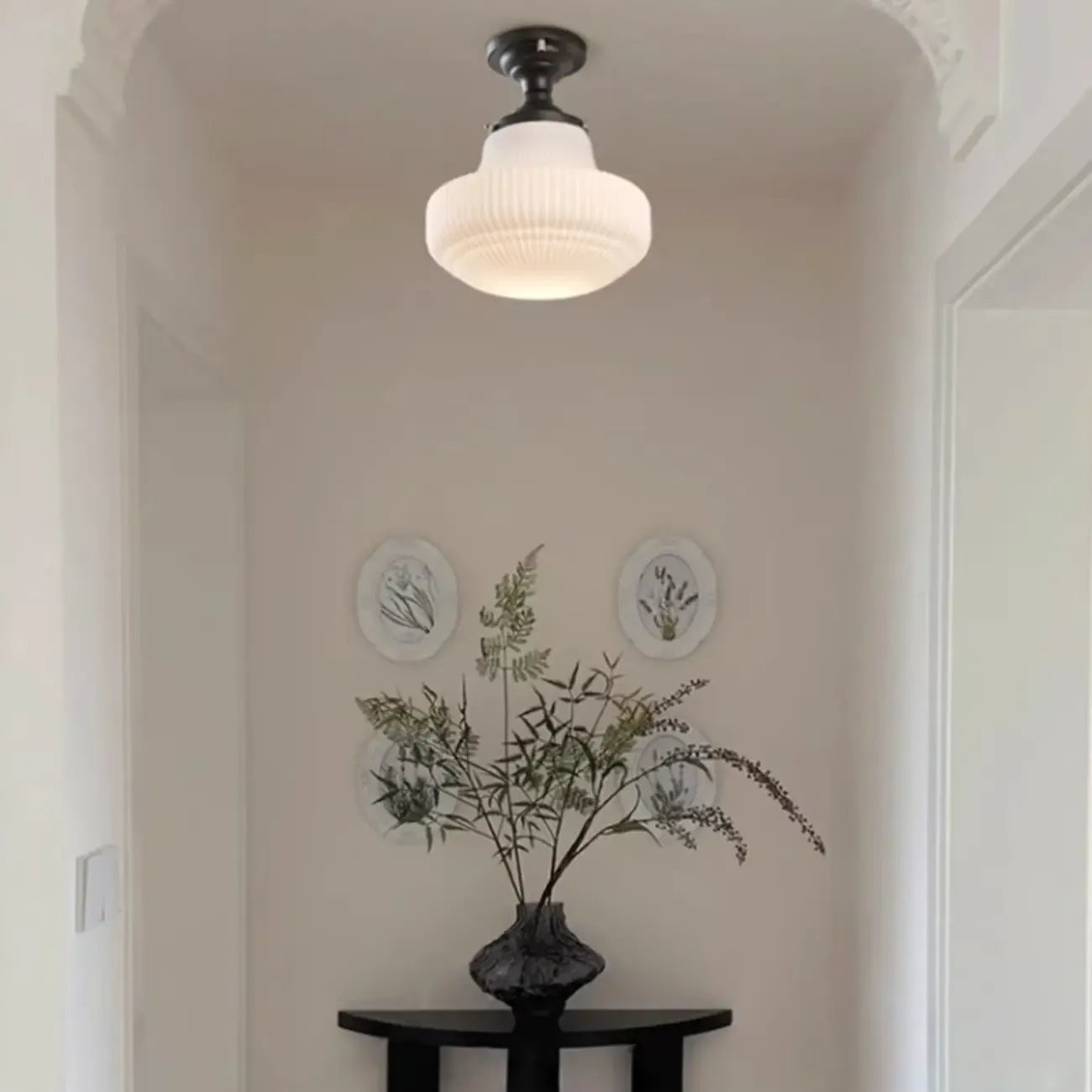 Plafoniera semi-incasso moderna in metallo nero e vetro Art Déco