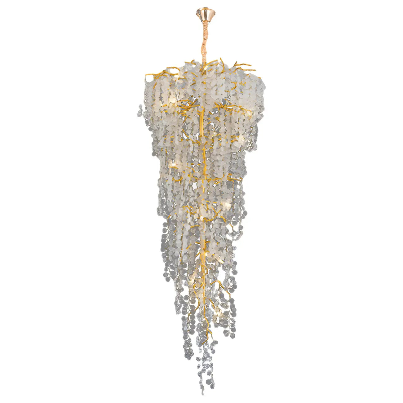 Lustre élégant en cristal doré à effet cascade pour cage d'escalier