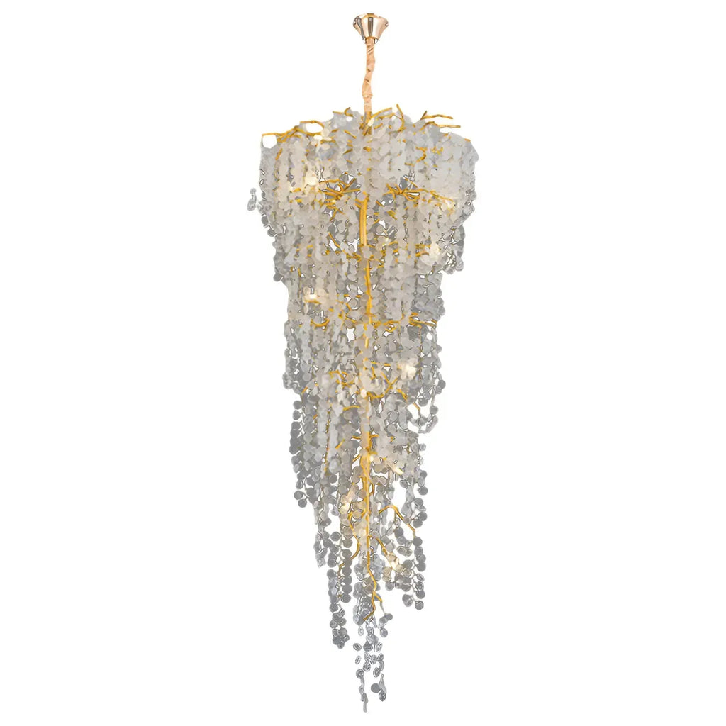 Lustre élégant en cristal doré à effet cascade pour cage d'escalier