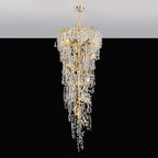 Lustre élégant en cristal doré à effet cascade pour cage d'escalier