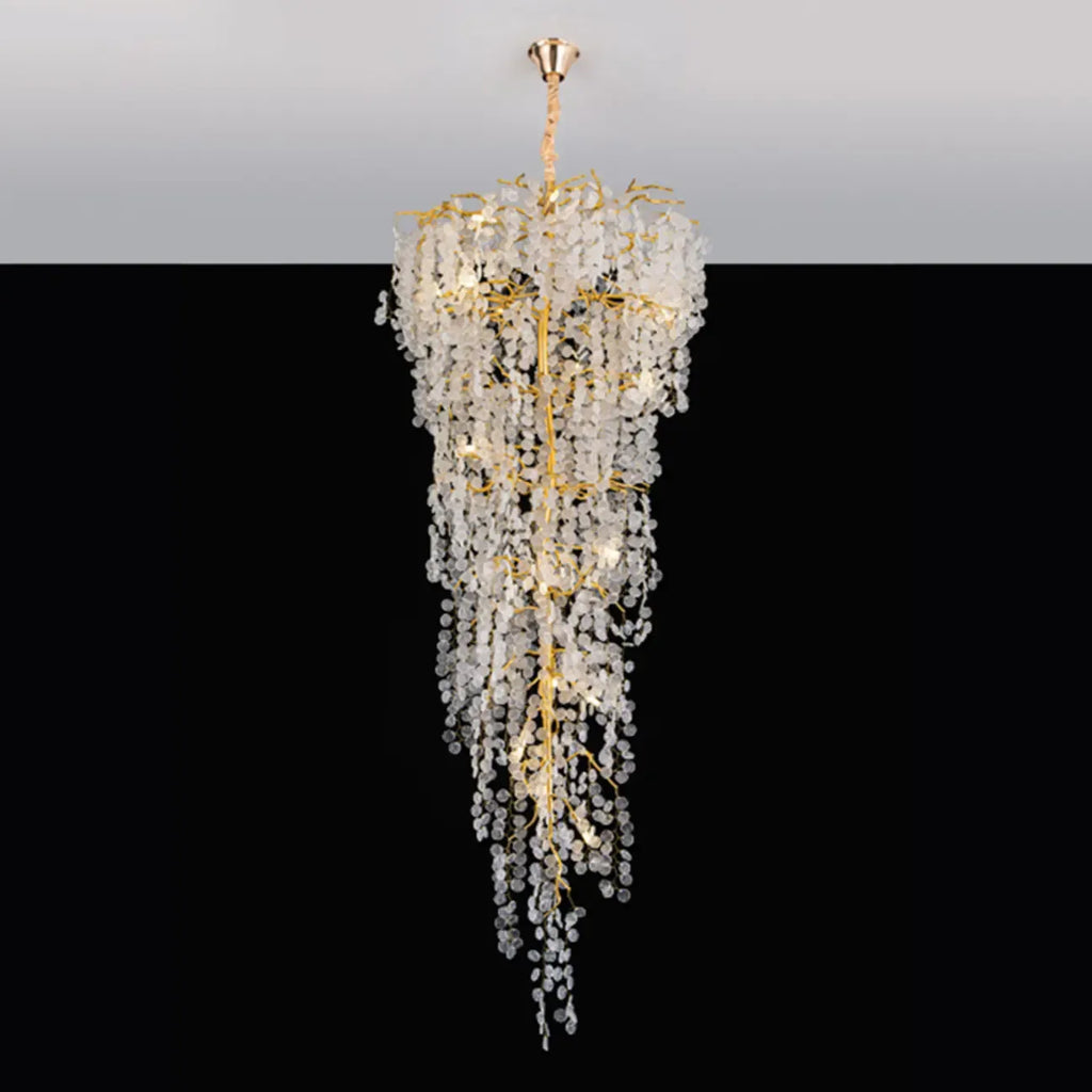 Lustre élégant en cristal doré à effet cascade pour cage d'escalier