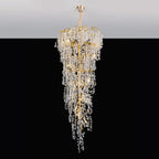 Lustre élégant en cristal doré à effet cascade pour cage d'escalier