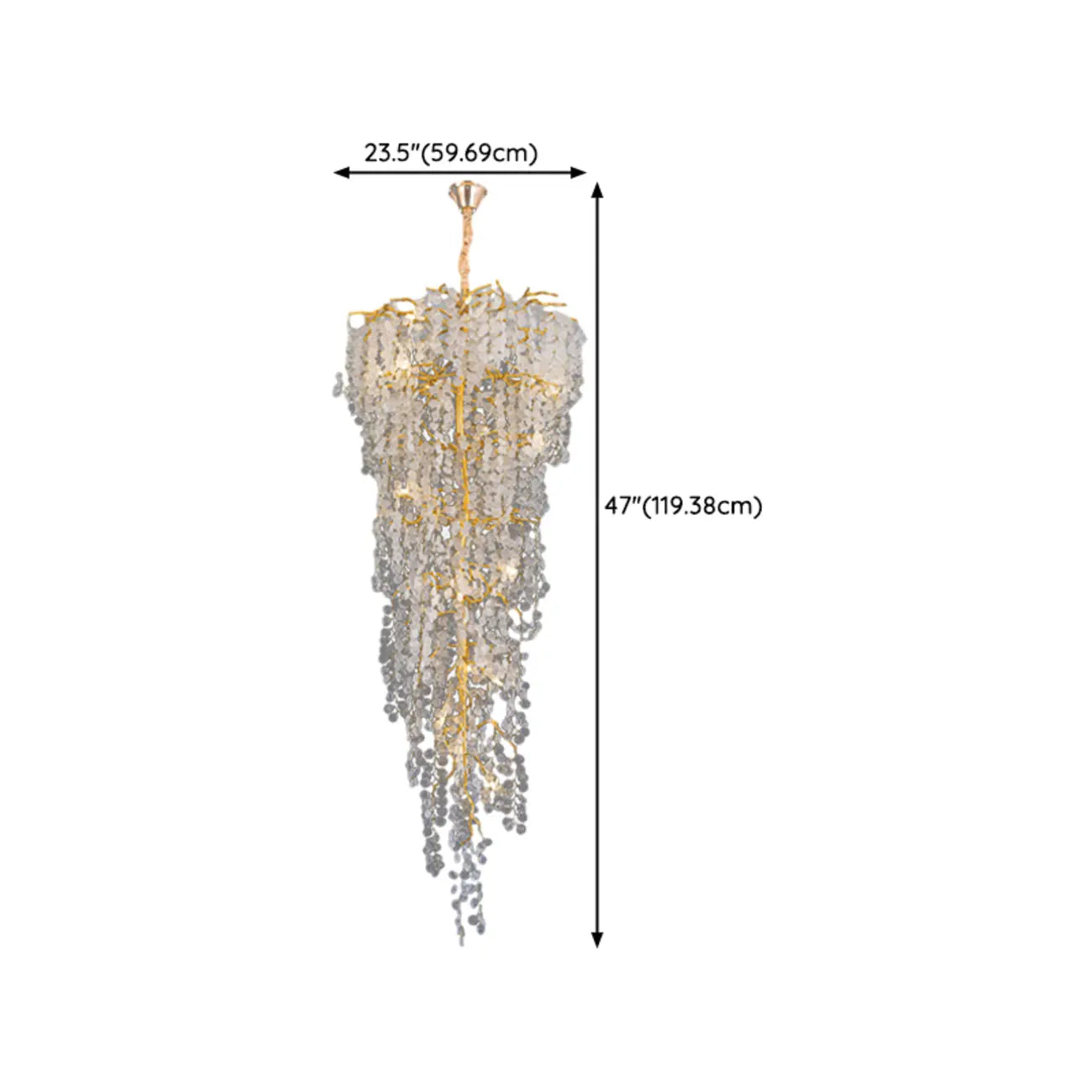 Lustre élégant en cristal doré à effet cascade pour cage d'escalier
