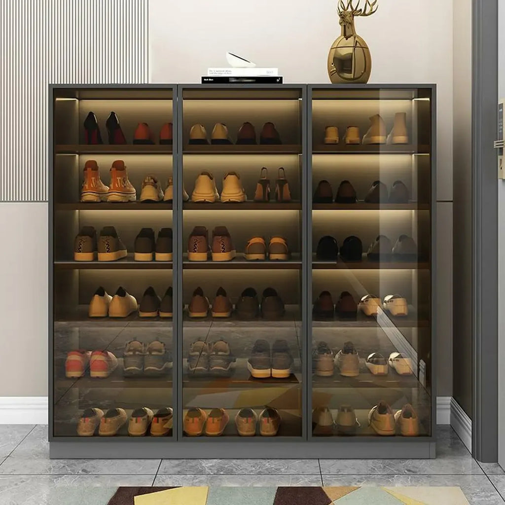 Meuble à chaussures gris/blanc glamour avec portes vitrées