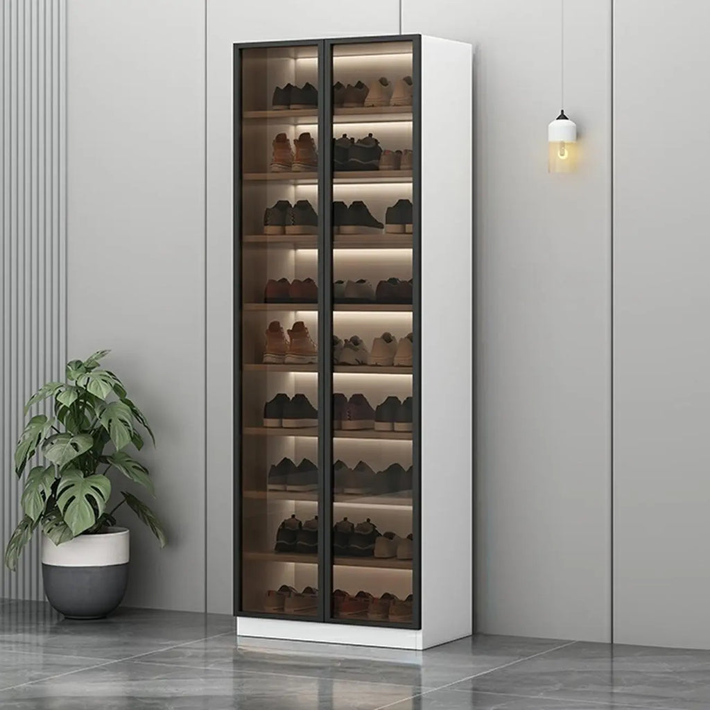 Meuble à chaussures gris/blanc glamour avec portes vitrées