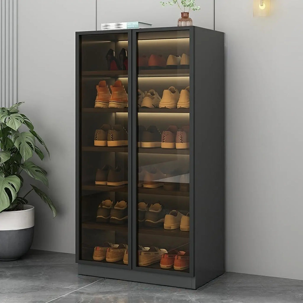 Meuble à chaussures gris/blanc glamour avec portes vitrées