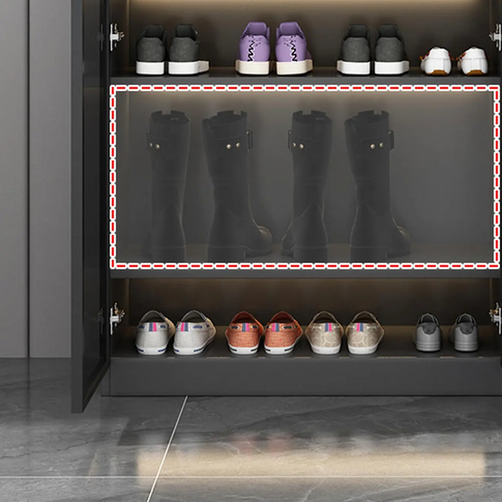 Meuble à chaussures gris/blanc glamour avec portes vitrées