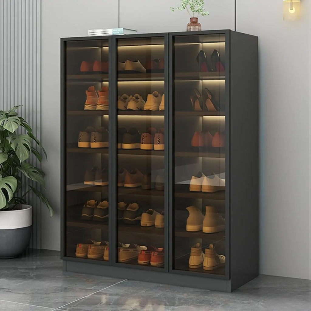 Meuble à chaussures gris/blanc glamour avec portes vitrées