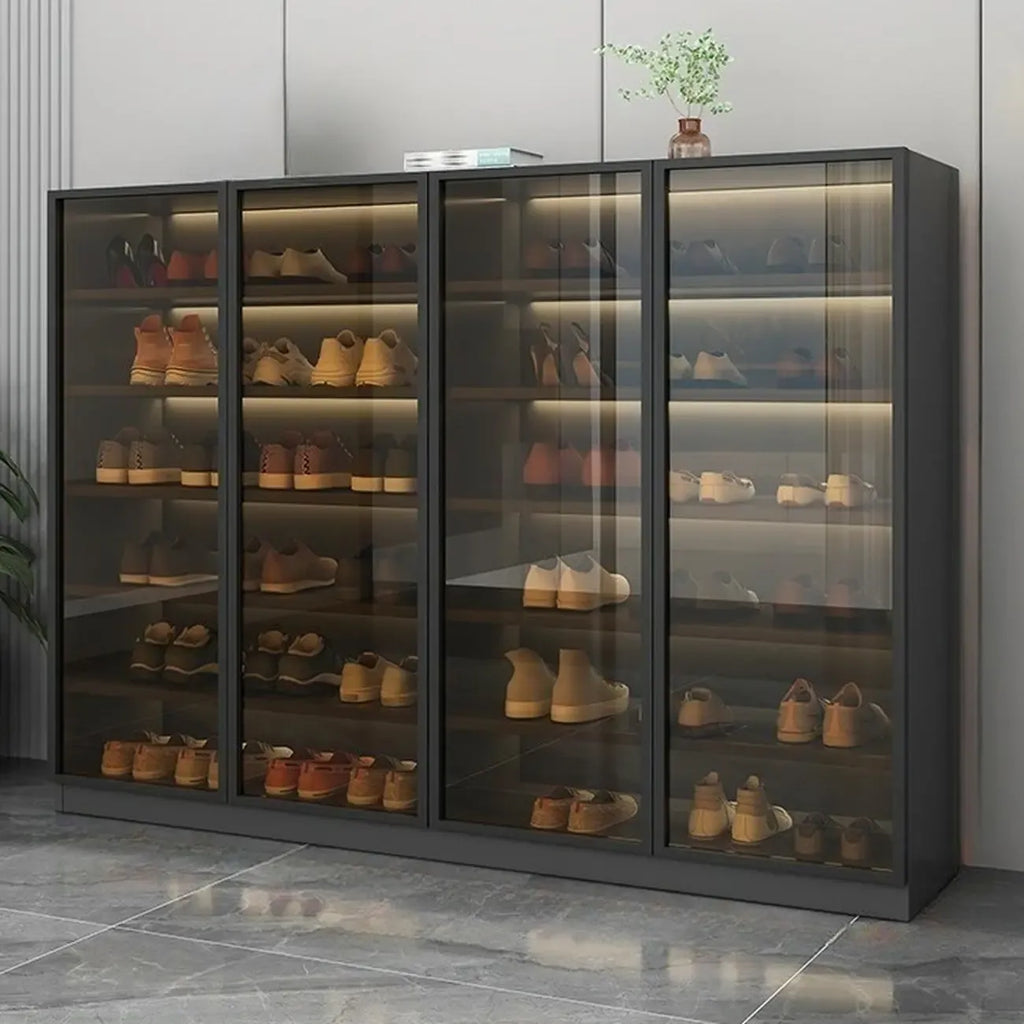 Meuble à chaussures gris/blanc glamour avec portes vitrées