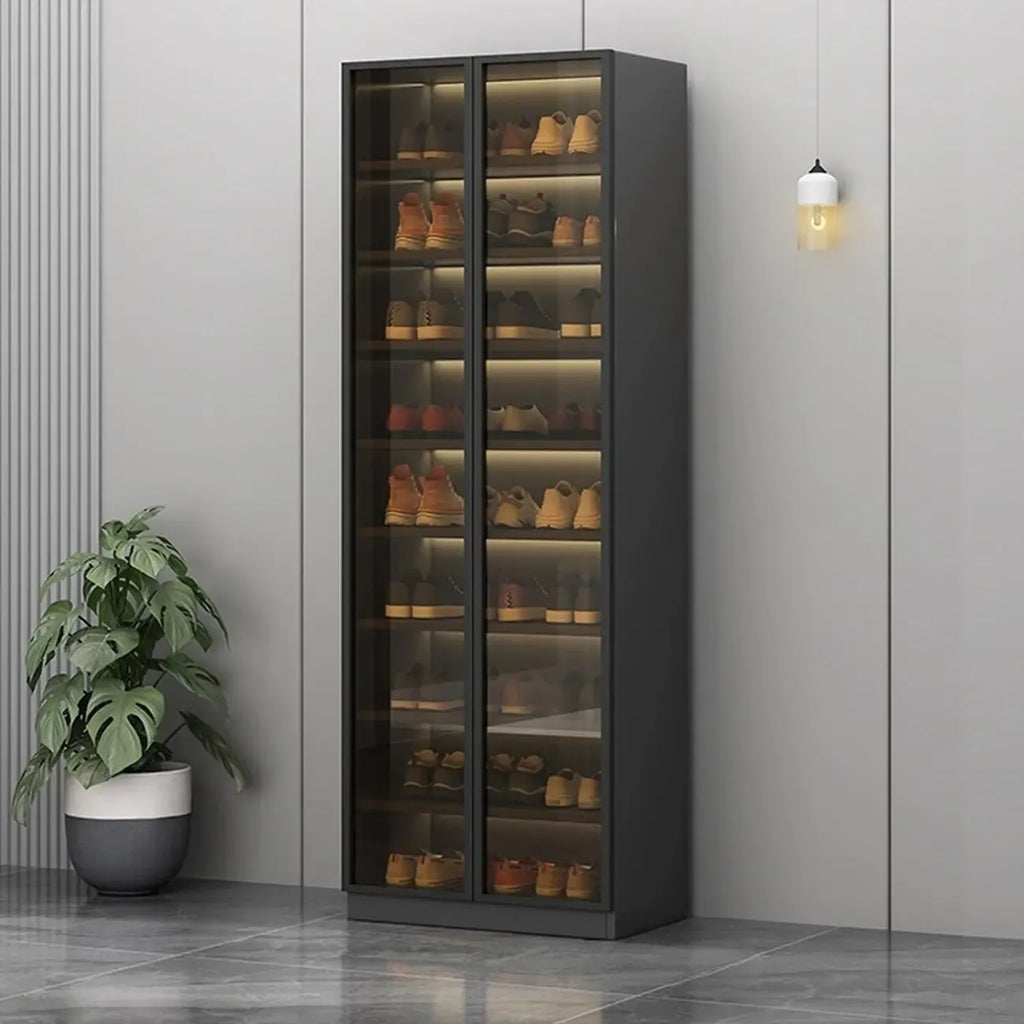 Meuble à chaussures gris/blanc glamour avec portes vitrées