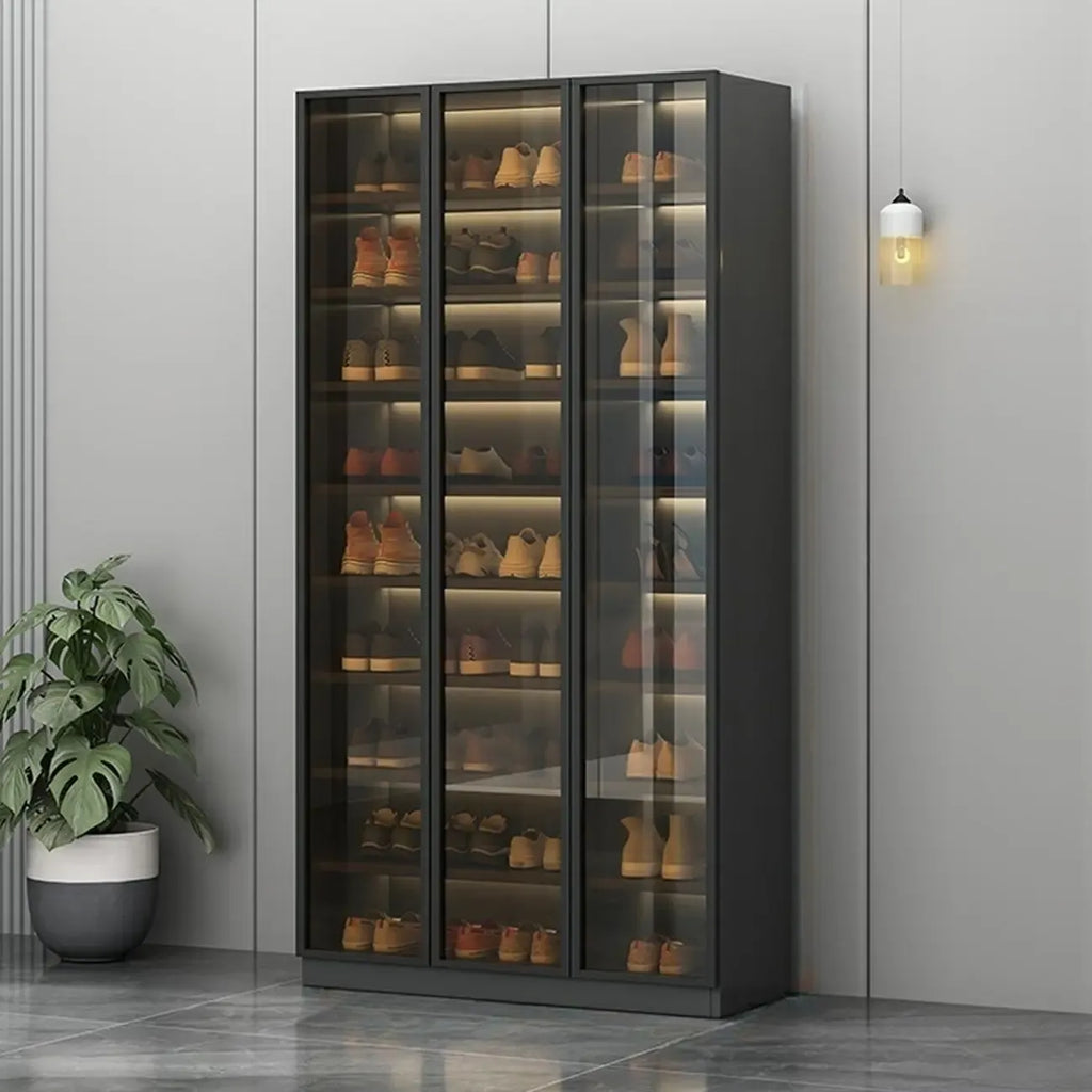 Meuble à chaussures gris/blanc glamour avec portes vitrées