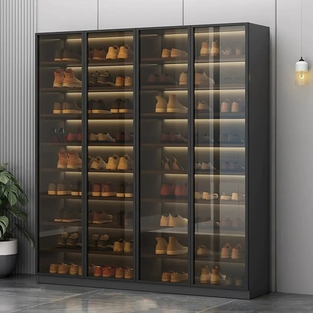 Meuble à chaussures gris/blanc glamour avec portes vitrées