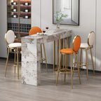 Tables de bar à piédestal en métal doré et finition pierre frittée glamour
