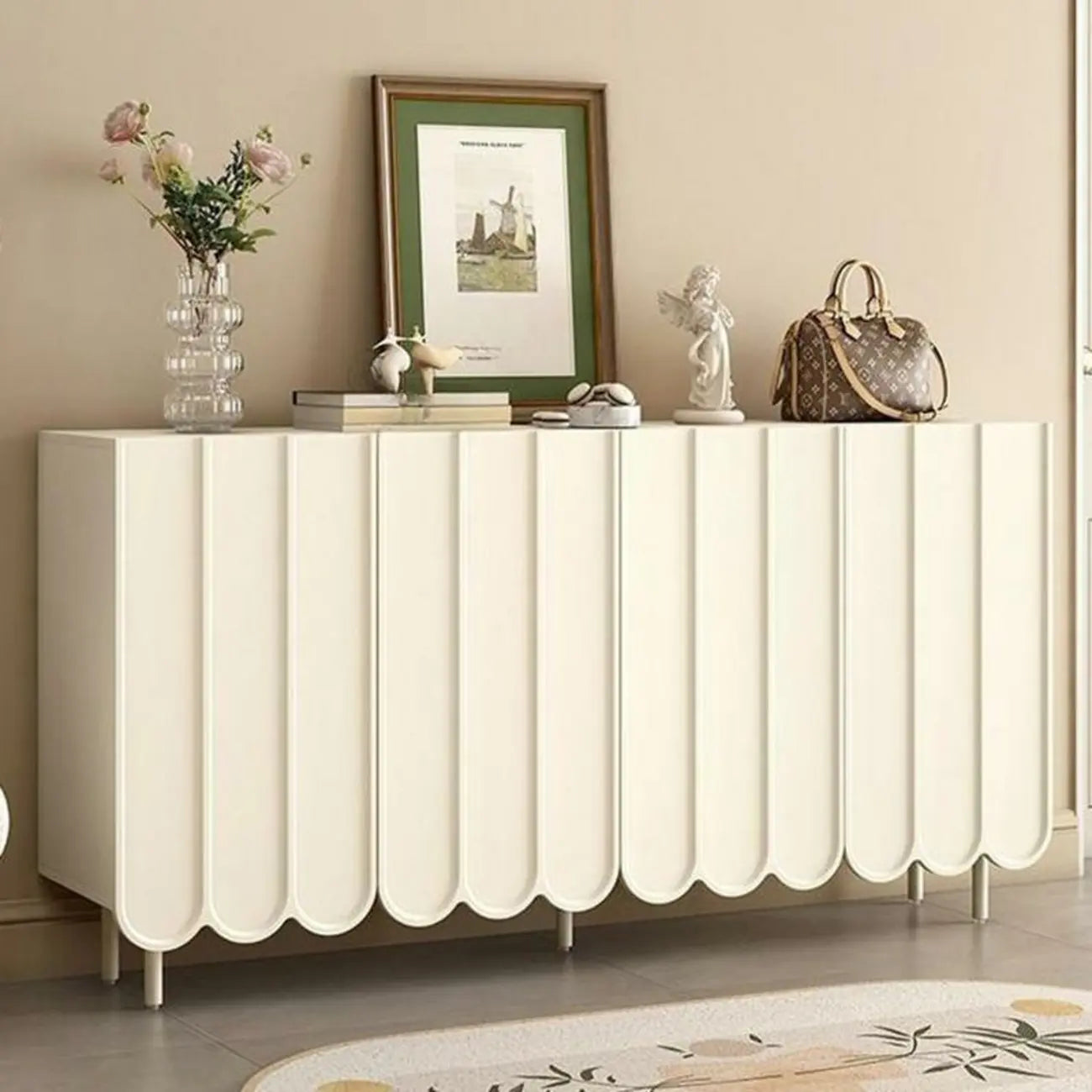 Armoire à chaussures d'entrée en bois blanc cannelé
