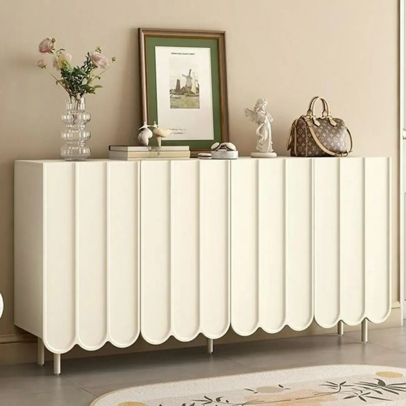Armoire à chaussures d'entrée en bois blanc cannelé