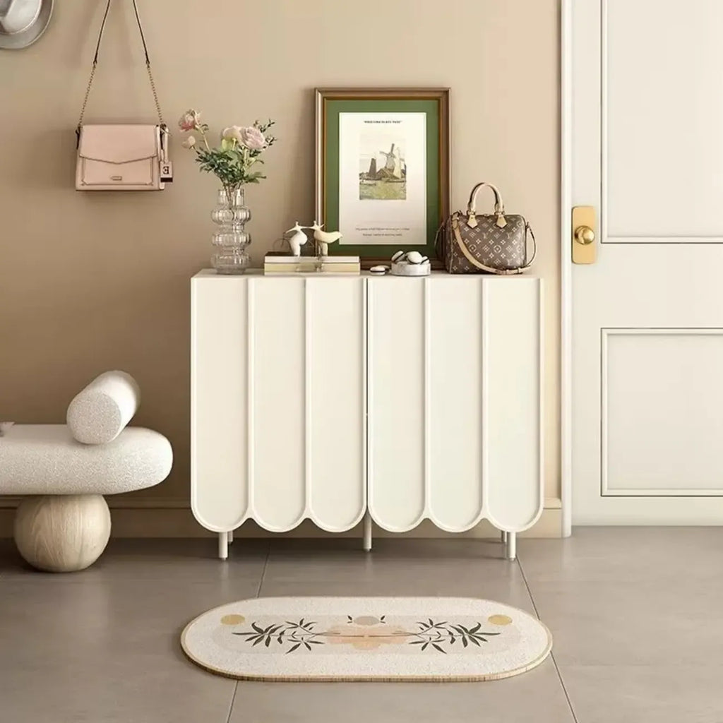 Armoire à chaussures d'entrée en bois blanc cannelé
