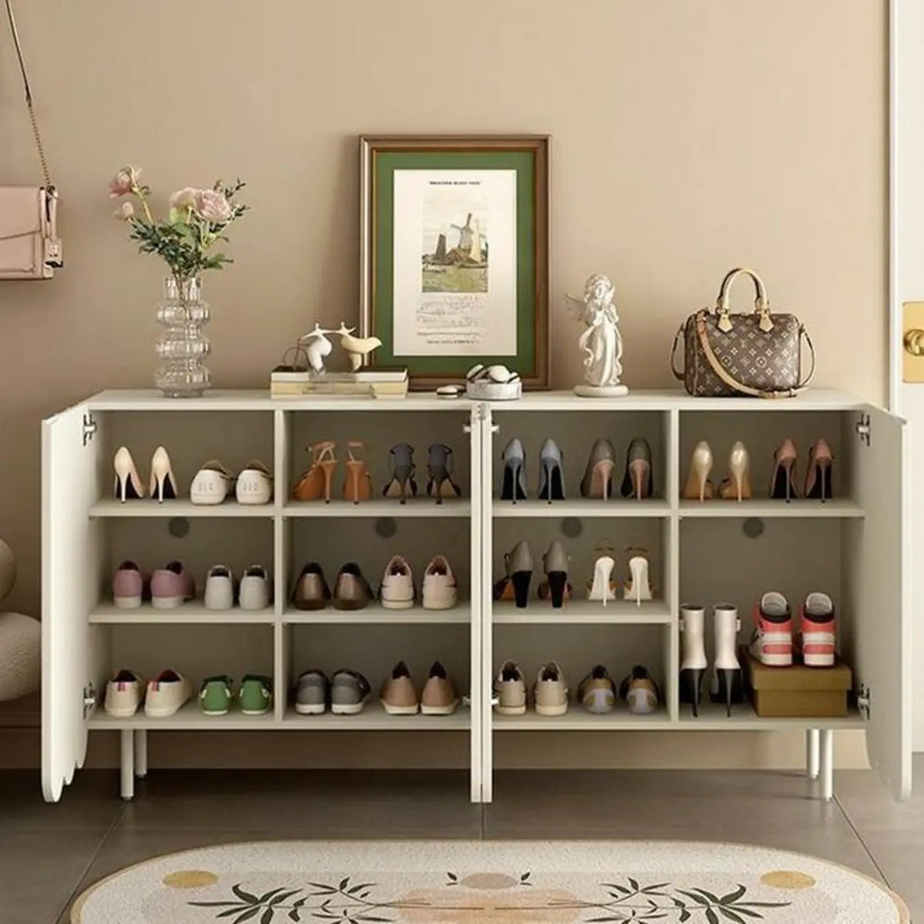 Armoire à chaussures d'entrée en bois blanc cannelé
