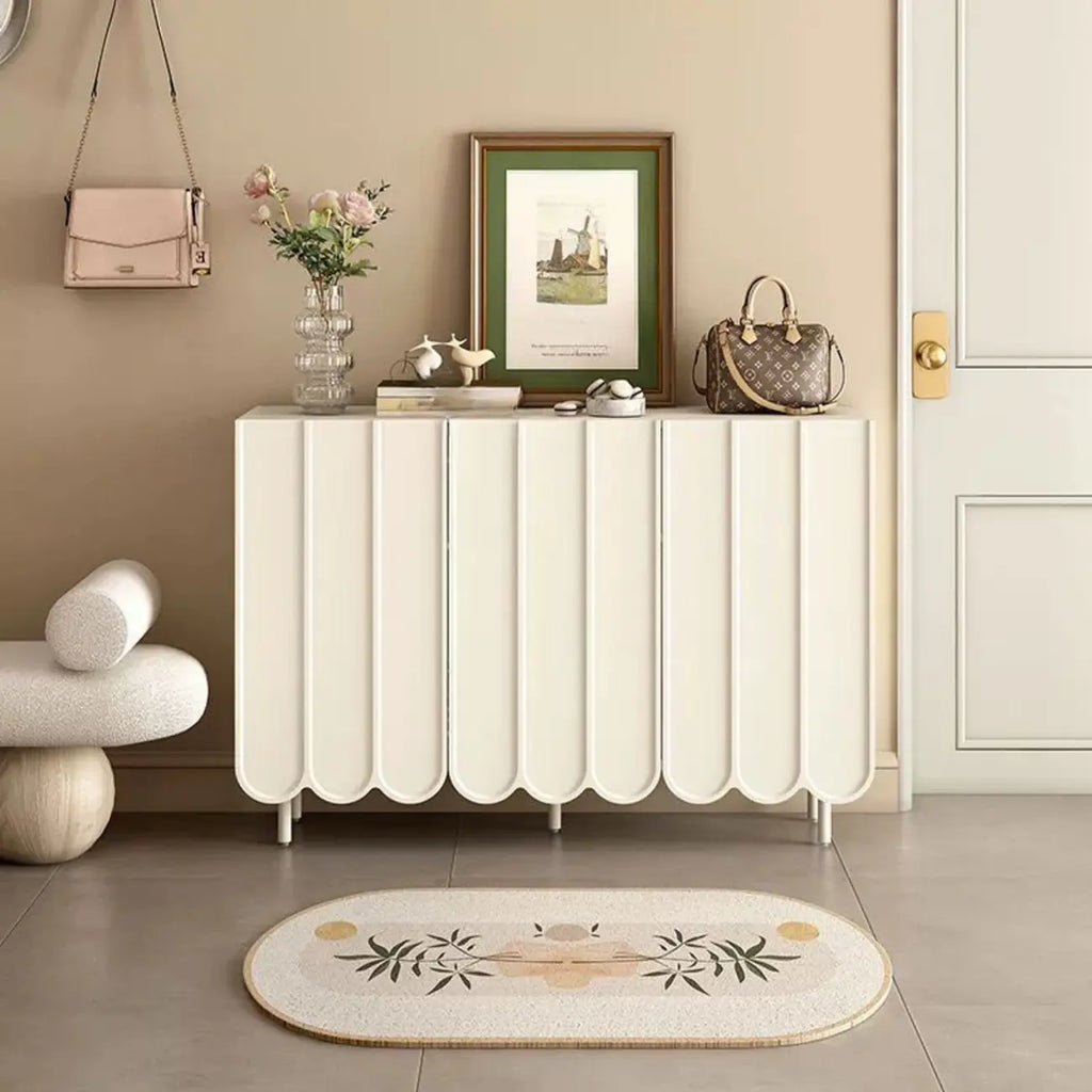 Armoire à chaussures d'entrée en bois blanc cannelé