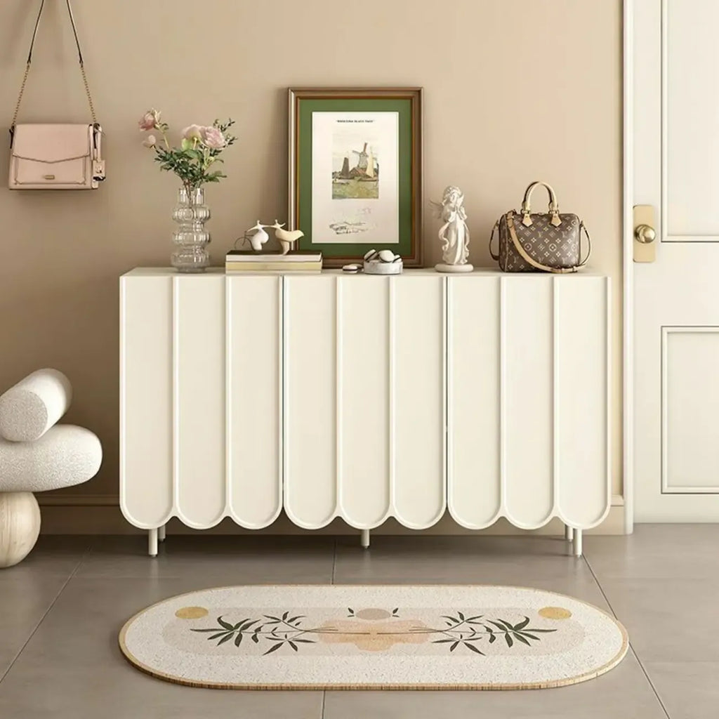 Armoire à chaussures d'entrée en bois blanc cannelé
