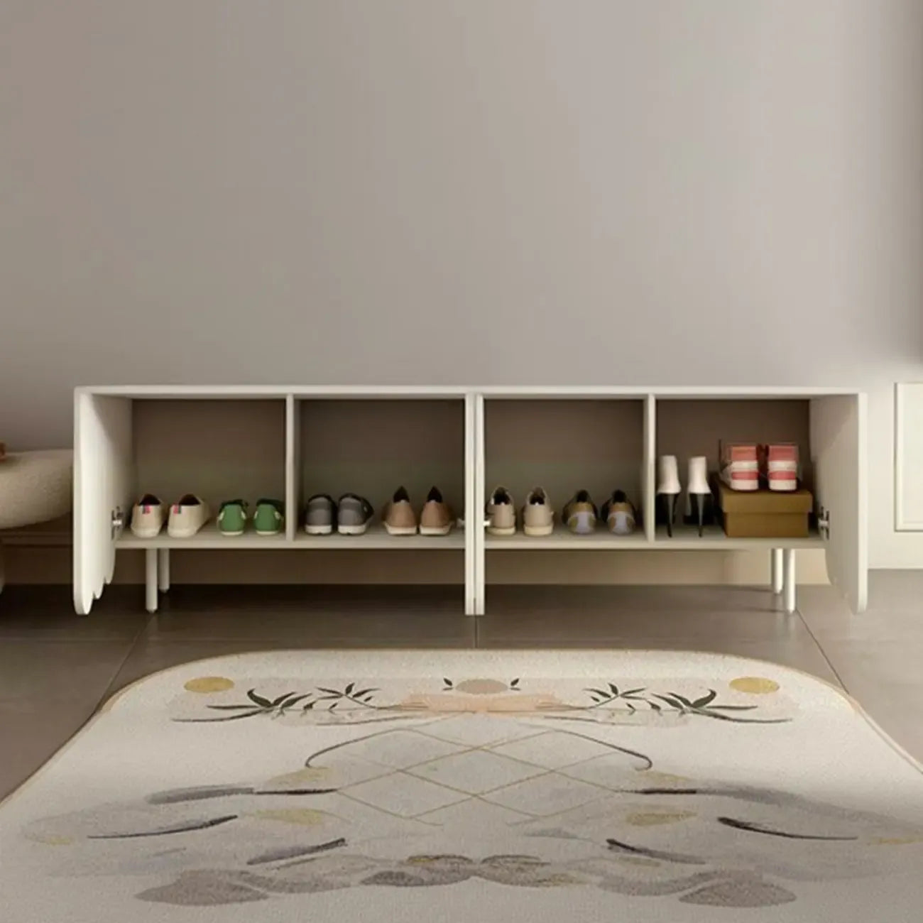 Armoire à chaussures d'entrée en bois blanc cannelé