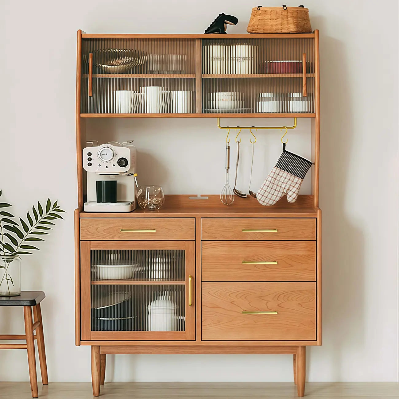 Buffet à 4 tiroirs en bois naturel de style milieu du siècle