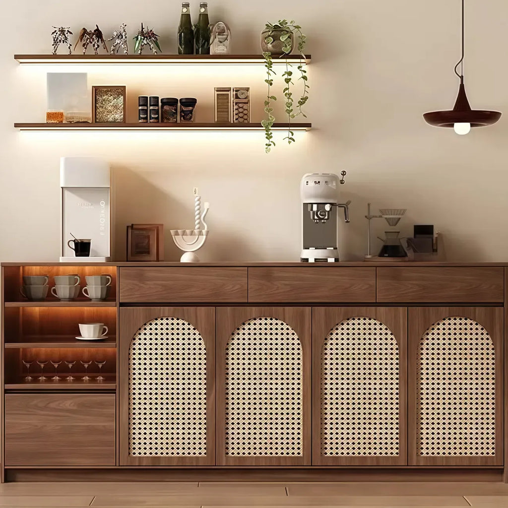 Armoire de rangement de cuisine en rotin bois moyen, finition naturelle