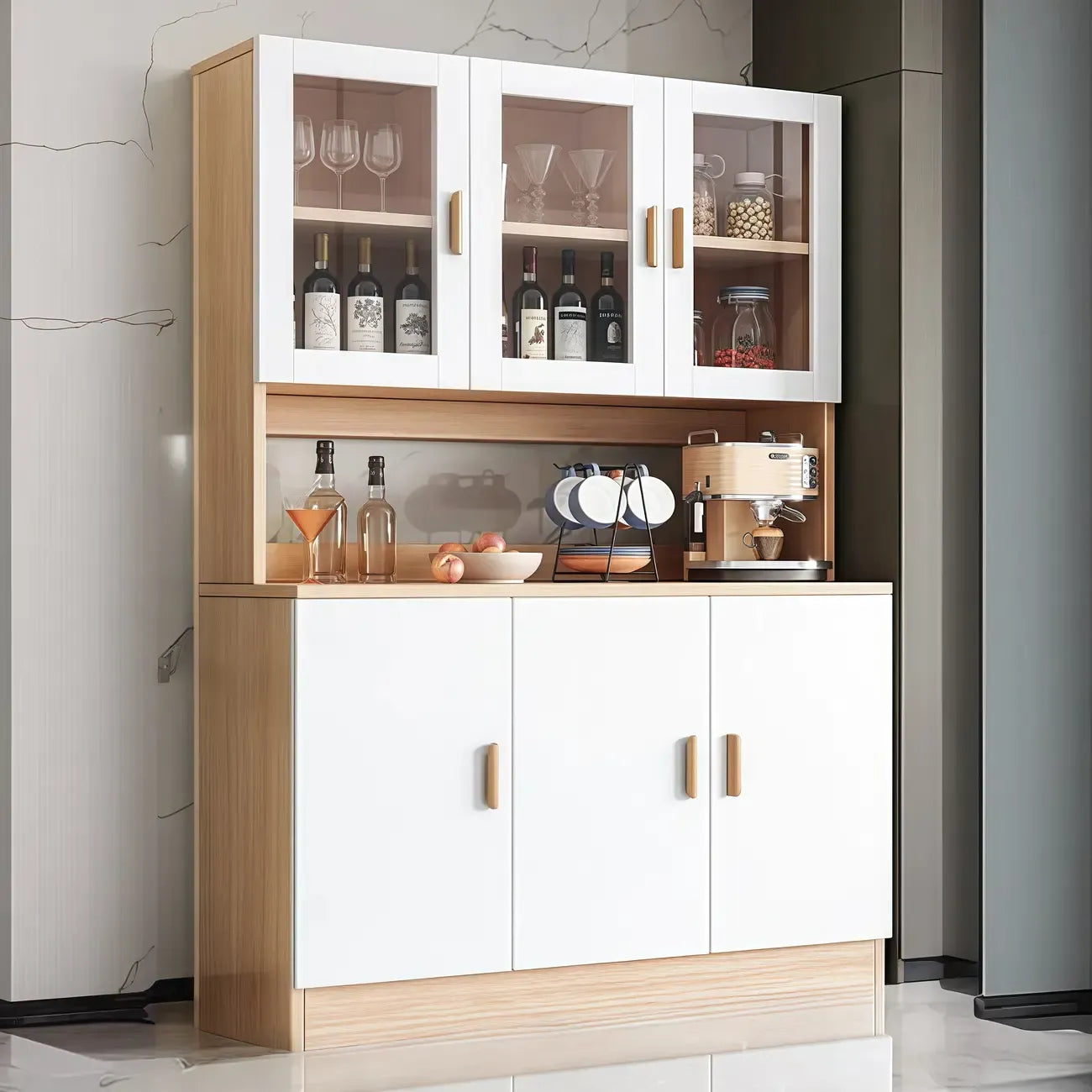 Grand buffet de rangement en bois et acrylique, réglable