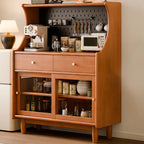 Buffet de rangement ouvert à 2 tiroirs en bois de cerisier avec éclairage