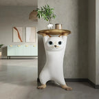 Table d'appoint moderne et mignonne en forme de chat, plateau rond doré