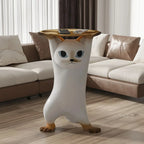 Table d'appoint moderne et mignonne en forme de chat, plateau rond doré
