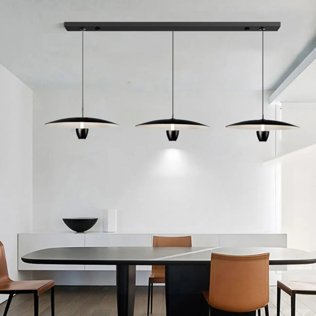 Suspension LED moderne en métal noir pour îlot de cuisine
