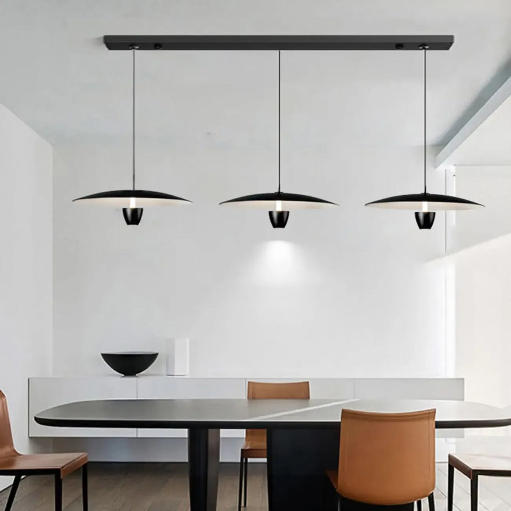 Suspension LED moderne en métal noir pour îlot de cuisine