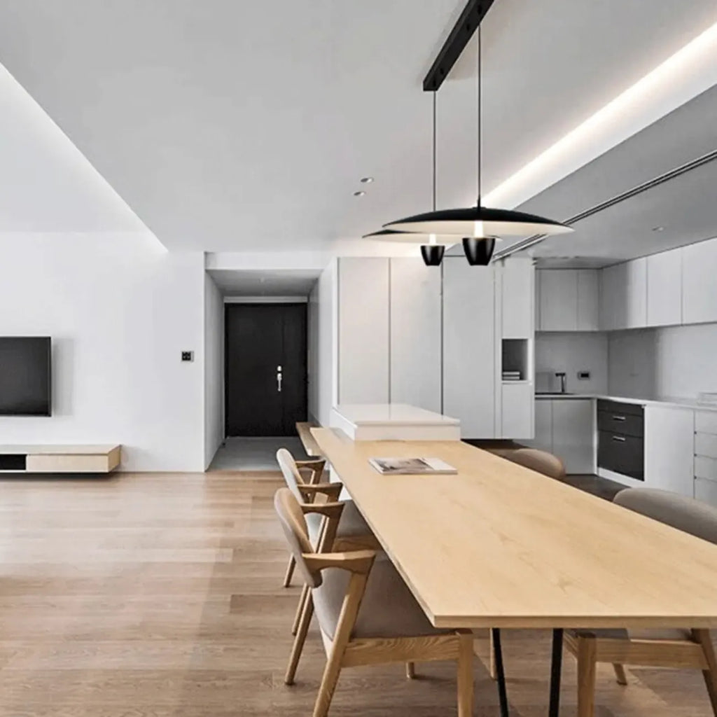 Suspension LED moderne en métal noir pour îlot de cuisine