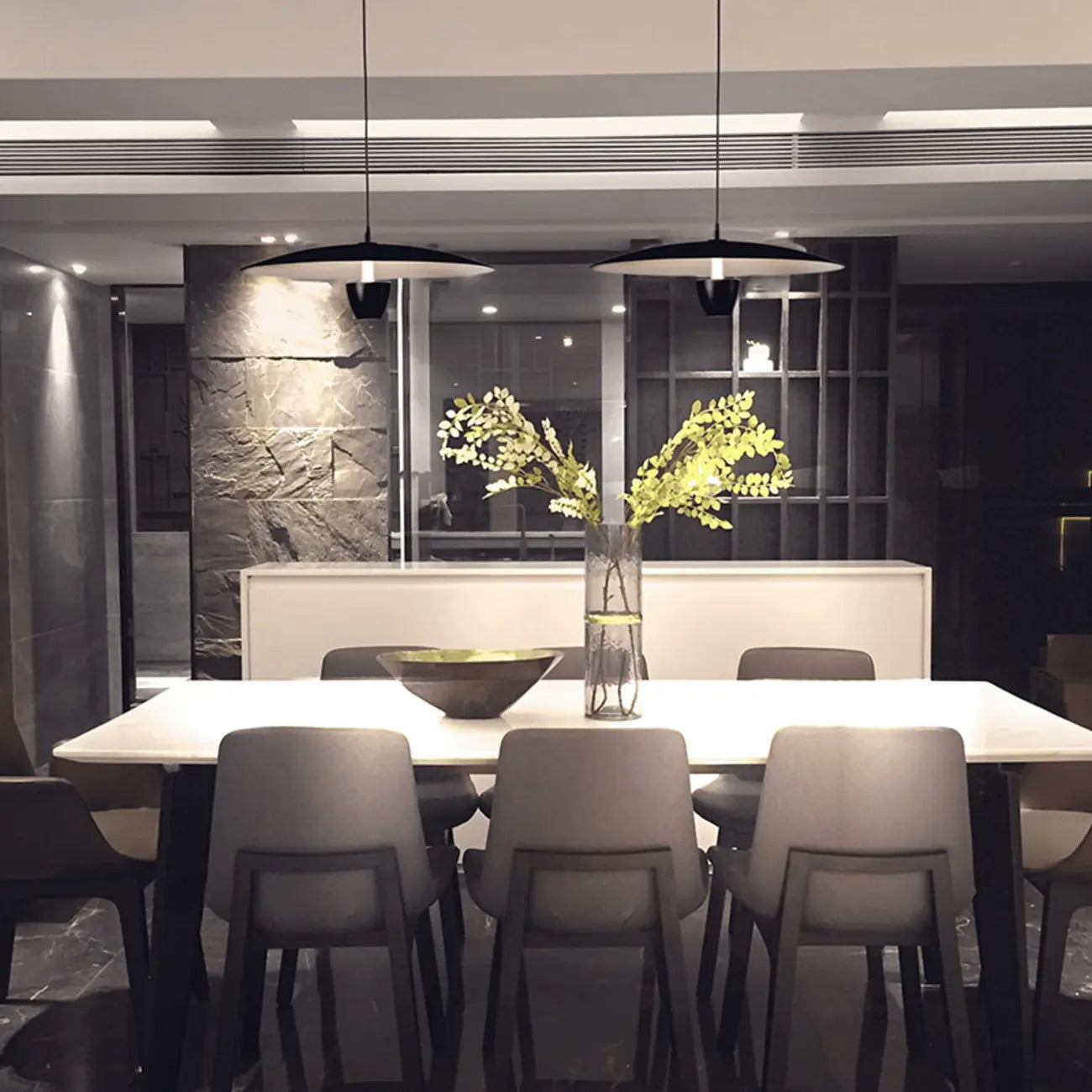 Suspension LED moderne en métal noir pour îlot de cuisine