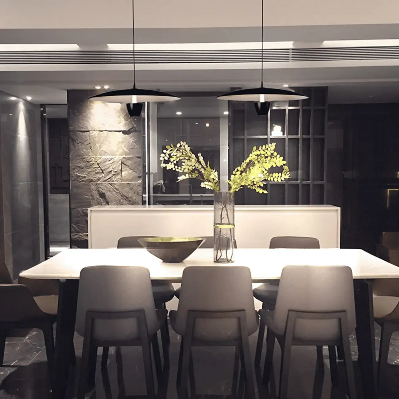 Suspension LED moderne en métal noir pour îlot de cuisine