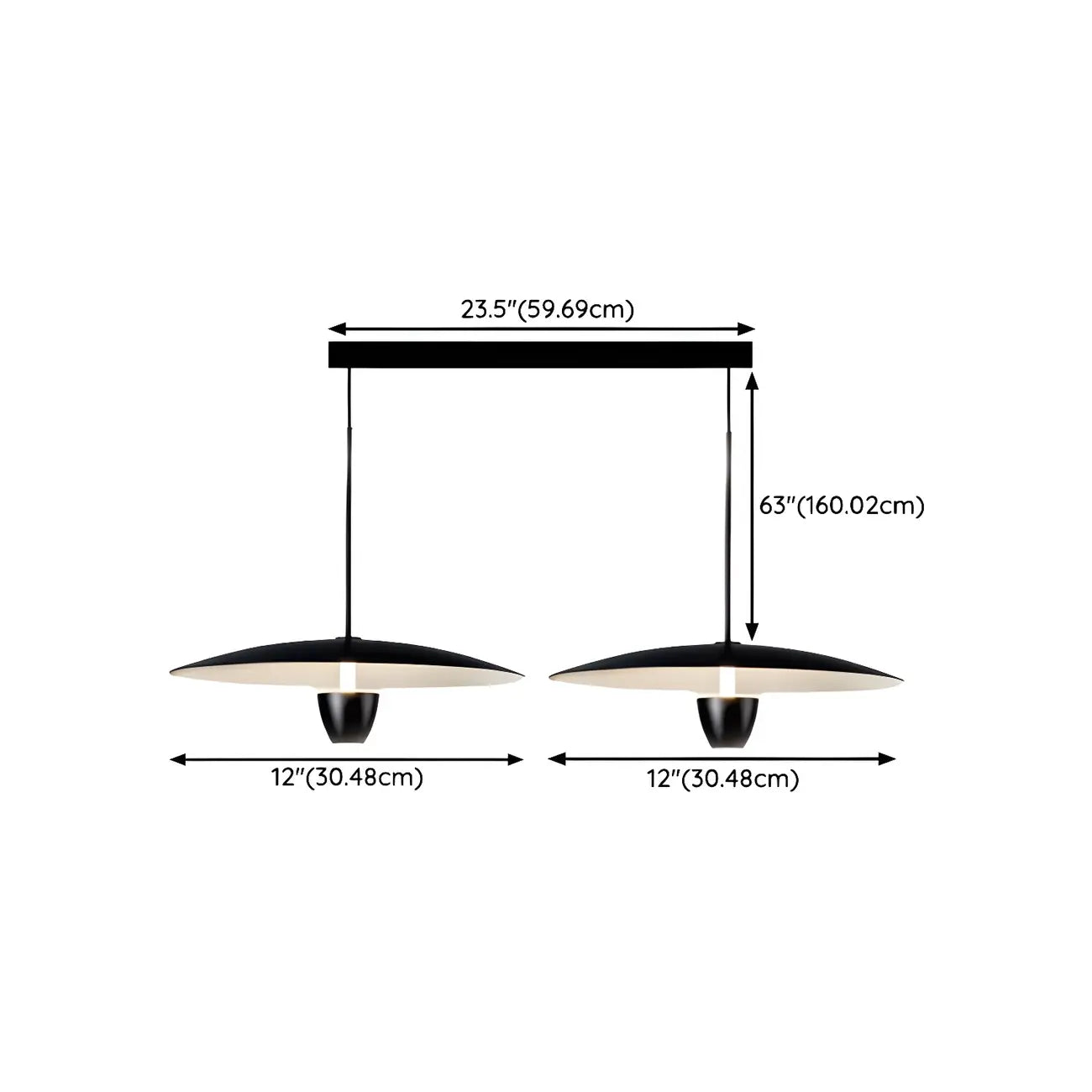 Suspension LED moderne en métal noir pour îlot de cuisine