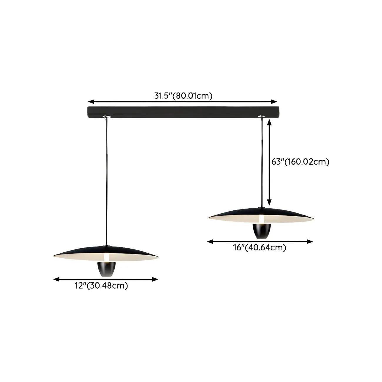Suspension LED moderne en métal noir pour îlot de cuisine
