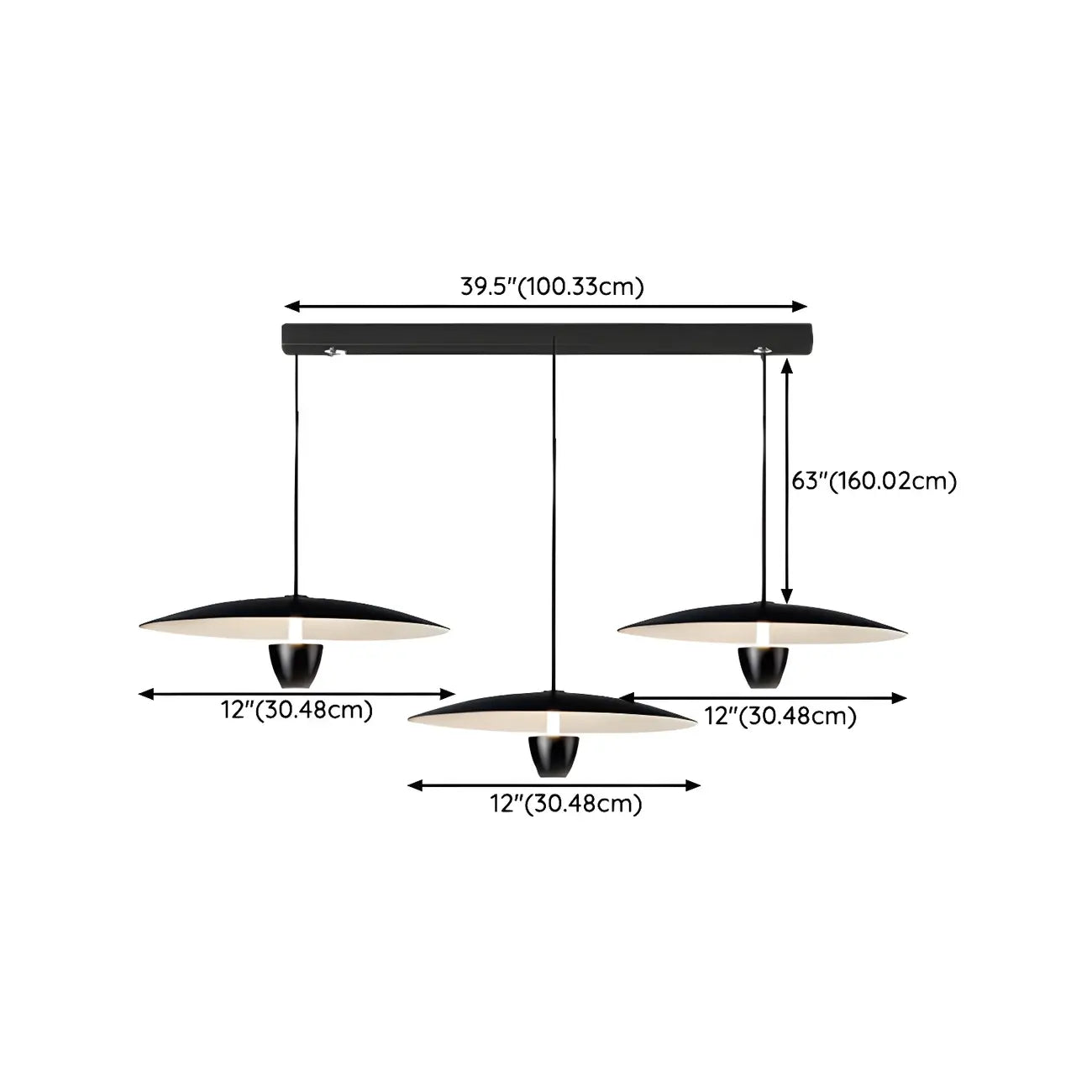 Suspension LED moderne en métal noir pour îlot de cuisine