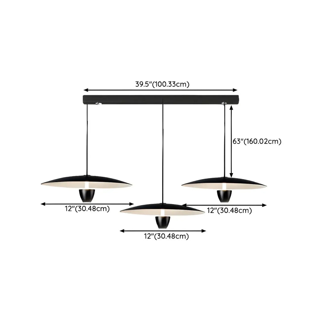 Suspension LED moderne en métal noir pour îlot de cuisine