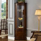 Meuble d'angle classique en bois d'hévéa brun avec porte vitrée
