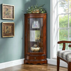 Meuble d'angle classique en bois d'hévéa brun avec porte vitrée