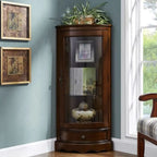 Meuble d'angle classique en bois d'hévéa brun avec porte vitrée