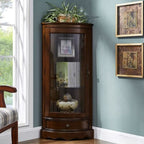 Meuble d'angle classique en bois d'hévéa brun avec porte vitrée