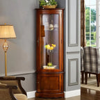 Meuble d'angle classique en bois d'hévéa brun avec porte vitrée