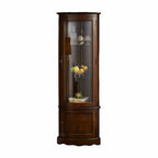Meuble d'angle classique en bois d'hévéa brun avec porte vitrée