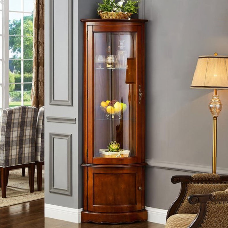 Meuble d'angle classique en bois d'hévéa brun avec porte vitrée