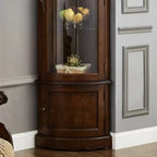 Meuble d'angle classique en bois d'hévéa brun avec porte vitrée