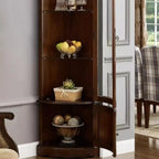 Meuble d'angle classique en bois d'hévéa brun avec porte vitrée